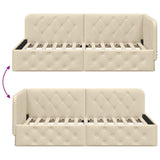 Corner Bed Frame with Headboard Cream 100 x 200 cm Fabric 42016509