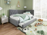 Upholstered Bed Daybed with Pull-Out Bed, 3FT Single Sofa Bed 90 x 190 cm, Ottoman Bed Trundle Beds N601P377081G