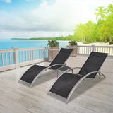 Sun Lounger Black Powder-Coated Aluminium Adjustable Foldable 42160