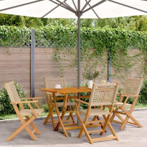 ZNTS 5 Piece Garden Dining Set Beige Poly Rattan and Solid Wood 3281696