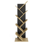 ZNTS FMD Standing Geometric Bookshelf Oak and Black 436997