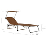 44336 Folding Sun Lounger with Roof Aluminium and Textilene Brown