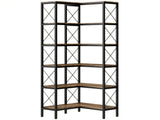 5-Tier L-Shaped Bookshelf, Freestanding Corner Bookcase with Metal Frame, Rustic Brown T3398P551606