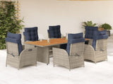 7 Piece Garden Dining Set with Cushions Grey Poly Rattan 3213376