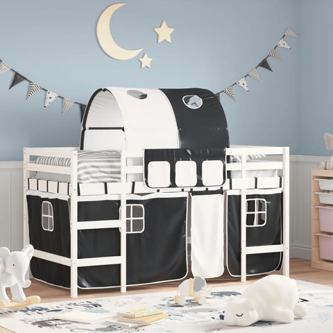 ZNTS Kids' Loft Bed with Tunnel without Mattress White&Black 90x200cm 3206994