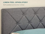 Double Bed Frame with 5-Level Adjustable Linen Upholstered Headboard, Wooden Slats Mattress T3398P330372