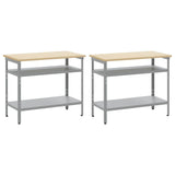Work Bench Set with Shelf 2 pcs Beige and Grey 200 x 55 x 85 cm 3321390