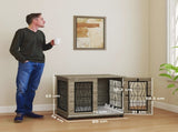 Indoor Dog Crate Furniture End Table with Soft Washable Cushion, Lockable Front Door, for Medium T3398P425263