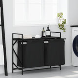 Laundry Basket 2 Compartments with Shelf Black Oak 859075