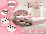 3ft Single Upholstered Bed with Adjustable Chic Petal Headboard, Soft Velvet Bed Frame with 2 N652P296621P
