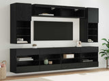 TV Wall Cabinet Set with LED 6 pcs Black Oak Engineered Wood 3402997