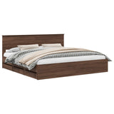 Bed Frame with Drawer Brown Oak 200 x 200 cm Engineer Wood 3410678