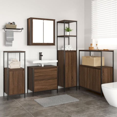 ZNTS 5-Piece Bathroom Furniture Set in Brown Oak, Made from Engineered Wood 3328373