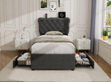 3ft Single Upholstered Bed with Rivet Design and Charging Station, Two Storage Drawers, Adjustable N652P412012G