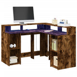 Desk with LED Lights Smoked Oak 130x130x91 cm Engineered Wood 3309451