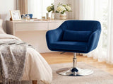 Retro Velvet Swivel Tub Chair with Steel Frame, Cushion Seat, Dark Blue T3398P554132