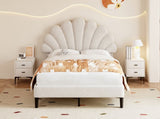 4ft6 Double Upholstered Velvet Bed, with Adjustable Chic Petal Headboard, Velvet Platform Bed N652P169590
