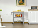 Kitchen Trolley Utility Cart on Wheels with Rubberwood Worktop, Towel Rack, Storage Shelves & Drawer T3398P344550
