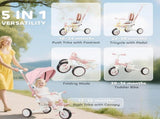 5 in 1 Kids Trike with Adjustable Toddler Tricycle with Push Handlebar, Adjustable T3398P378914