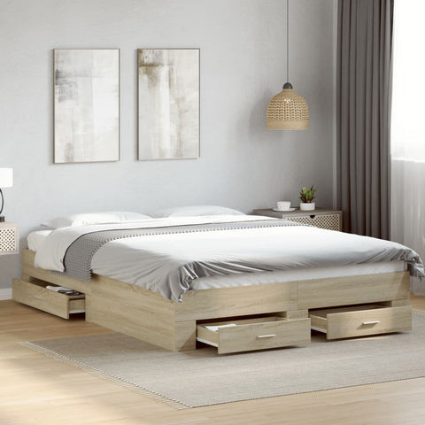 Bed Frame with Drawers without Mattress Sonoma Oak 150x200 cm King Size 3280379