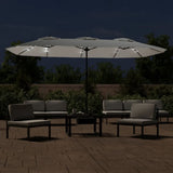 Double-Head Garden Parasol with LEDs Sand White 449x265 cm 362953