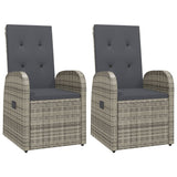 Reclining Garden Chairs with Cushions 2 pcs Grey Poly Rattan 319539