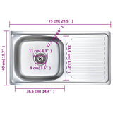 Kitchen Sink with Strainer and Trap Stainless Steel 145073