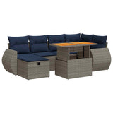 7 Piece Garden Sofa Set with Cushions Brown Poly Rattan Acacia 3328062