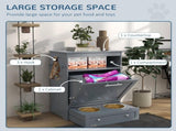 Pet Feeder Station, Dog, Cat Storage Container, with Raised Bowls, Hanger, Cabinet - Grey T3398P349788