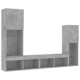 4 Piece TV Wall Units with LED Concrete Grey Engineered Wood 3216657