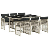 7 Piece Garden Dining Set with Cushions Light Grey Poly Rattan 3210731