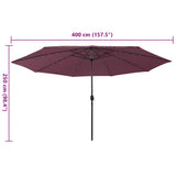 312534 Garden Parasol with LED Lights 400 cm Bordeaux Red
