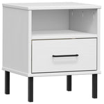 ZNTS Bedside Cabinet with Metal Legs White Solid Wood Pine OSLO 350972