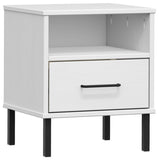 ZNTS Bedside Cabinet with Metal Legs White Solid Wood Pine OSLO 350972