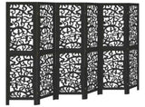 Room Divider 6 Panels Black Solid Wood Paulownia 358762