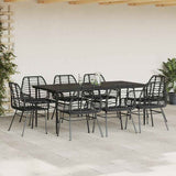 9 Piece Garden Dining Set Black Poly Rattan Glass 3334442