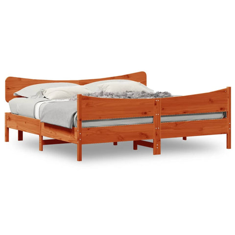 ZNTS Bed Frame with Headboard Wax Brown 180x200 cm Super King Solid Wood Pine 3216374