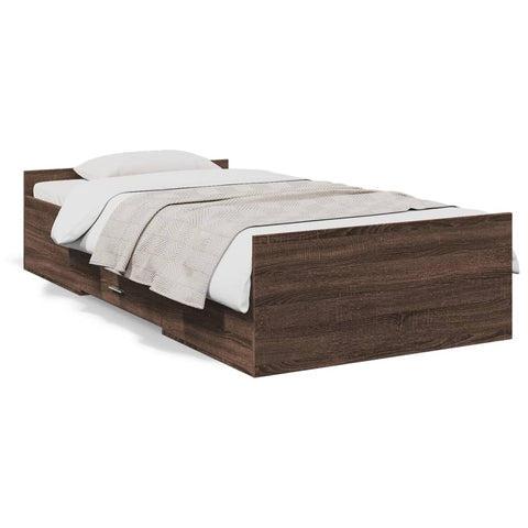 ZNTS Bed Frame with Drawers Brown Oak 100x200 cm Engineered Wood 3280334