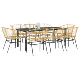 9 Piece Garden Dining Set Brown Poly Rattan Glass 3334596
