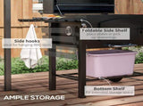 Charcoal Barbecue Grill Trolley Garden Smoker with Shelves, Adjustable Height, Thermometer on Lid, T3398P318759