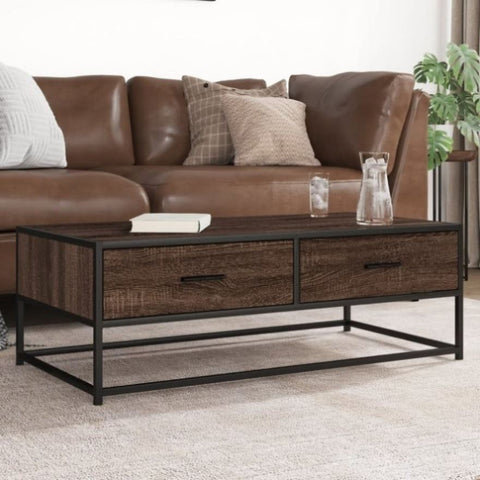 ZNTS Coffee Table Brown Oak 100x50x35 cm Engineered Wood and Metal 848783