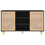 Sideboard Black 105x30x60 cm Solid Wood Pine and Natural Rattan 345640