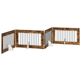 Dog Gate with Stands 4 pcs Smoked Oak 100 x 60 cm 892117