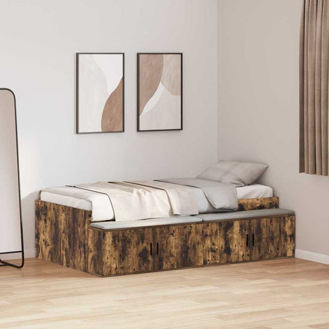 Storage Bed Frame Smoked oak 90 x 190 cm Engineered wood 3335209