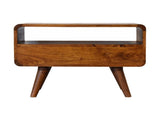 Solid Wood Mini Chestnut Curved Media Unit, 2 Drawers and Open Slot, Dark Brown B2743P402944