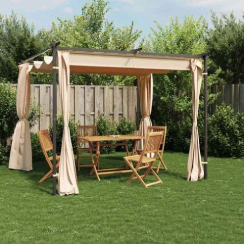 ZNTS Gazebo with Curtains 3x3 m Cream Steel 48050