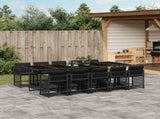 11 Piece Garden Dining Set with Cushions Black Poly Rattan 3211651