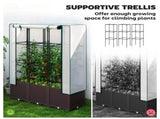 Raised Garden Bed with Trellis, Plastic Planter Box with PE Cover, Drainage Holes, Drain Plugs and T3398P317592
