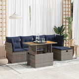 6 Piece Garden Sofa Set with Cushions Grey Poly Rattan Acacia 3327971