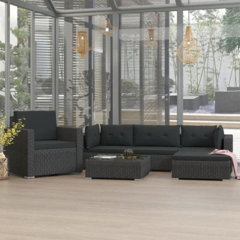 6 Piece Garden Lounge Set with Cushions Poly Rattan Black 46745